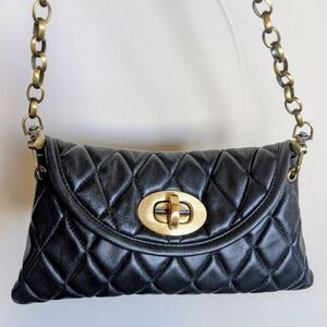 Carla Mancini Black Quilted Leather Demi Bag /Clutch🖤